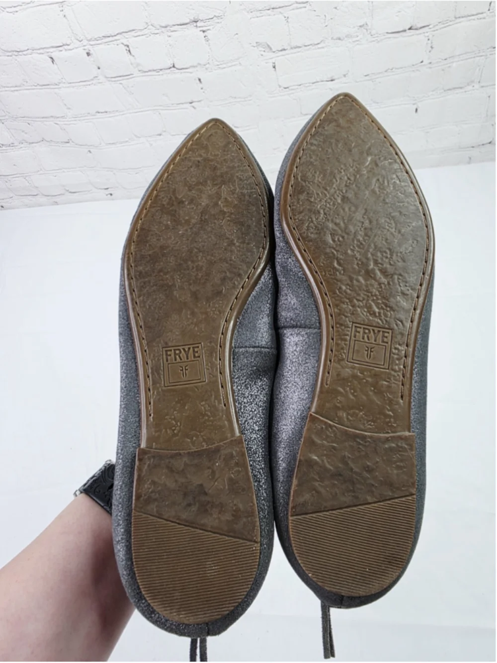 Frye Shoes Womens Regina Ballet Flats Gray Metallic Size 7.5 Leather Minimalist